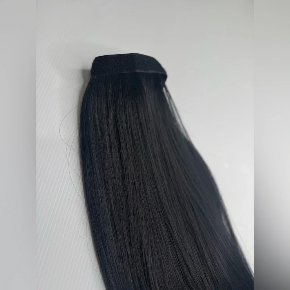26” Human Hair Blend with Synthetic Fibers Wrap Around Ponytail Extension Black